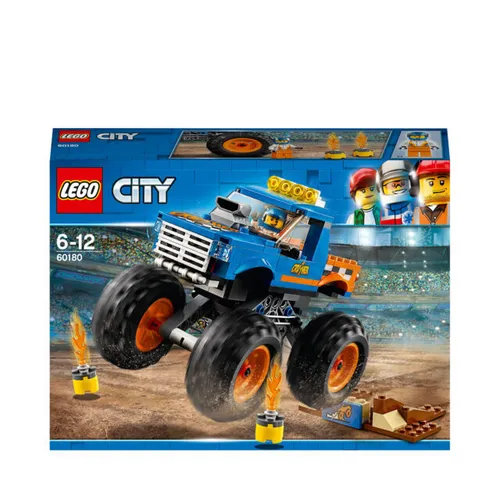 LEGO City 60180 Monster Truck Modell - LEGO Bausteine & Einzelteile: Bunter Monster-Truck mit massiven Rädern und funktionierender Federung, ideal für actionreiche Sprünge über brennende Fässer. Perfekt für Kinder von 6-12 Jahren.