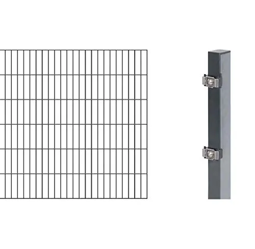 Alberts 644178 Doppelstabmattenzaun Erweiterung 120 cm - Zaunpfosten aus verzinktem Stahl, anthrazit RAL 7016, ideal für sichere Einfriedungen. Perfekt für Garten oder Grundstücke.