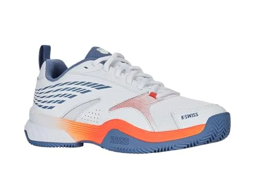 K-Swiss Herren SPEEDEX Tennis Shoe - Weiß/Infinity/Scarlet IBIS, 42 EU - Tennisschuhe mit hochdichter Aösta II Gummisohle für extreme Haltbarkeit und K-EVA für maximale Dämpfung - ideal für anspruchsvolle Spieler.