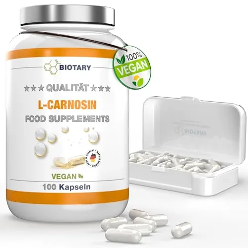 L-Carnosin 100 Kapseln - Hochdosiert mit 1000 mg Tagesportion - Aminosäure Carnitin: 100% vegan, hochdosiert und ohne Zusatzstoffe, ideal für eine optimale Bioverfügbarkeit. Laborgeprüfte Qualität, hergestellt in Deutschland.