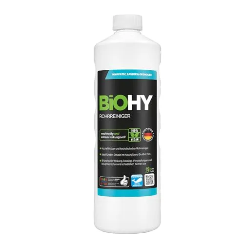 BiOHY Rohrreiniger 1l | Extra Stark für Küche, Dusche & Toilette - Effektiver Abflussreiniger in 1l Flasche, speziell entwickelt zur schnellen Beseitigung von Verstopfungen. Ideal gegen Haare und Gerüche, umweltfreundlich und materialschonend.