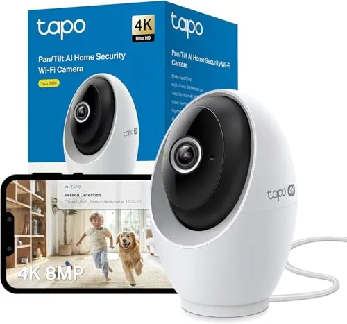 Tapo C260 4K Überwachungskamera mit KI-Erkennung - 4K Innenkamera mit 360° Rundumsicht, 18-fachem Digitalzoom und lokalem KI-Detektionssystem. Perfekt für die Sicherheit Ihres Zuhauses, mit Nachtmodus und zwei-Wege-Audio für klare Kommunikation.