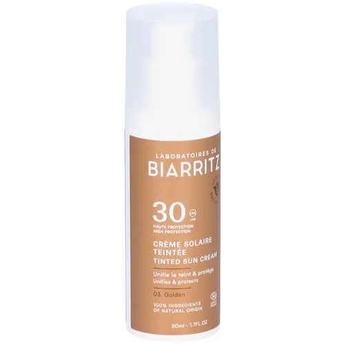 Laboratoires de BIARRITZ ALGAMARIS Getönte Sonnencreme SPF30 für das Gesicht – Gold - Die getönte Sonnencreme SPF30 bietet zuverlässigen UV-Schutz und sorgt für ein gleichmäßiges Hautbild. Ideal für städtische und outdoor Aktivitäten. Praktische 50 ml Verpackung für unterwegs.