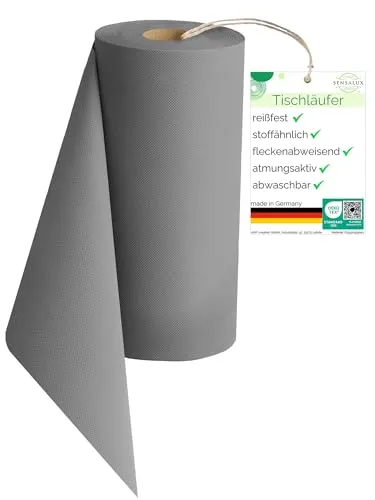 Sensalux Vlies Tischläufer Grau 50 cm x 25 m, Tischband stoffähnlich, Tischdeko Meterware für Hochzeit Geburtstag Event Catering, Oeko-TEX
