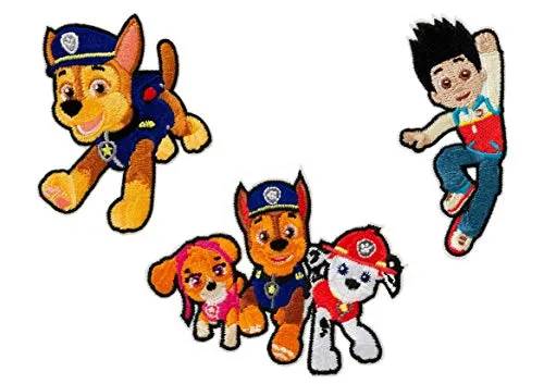 Mono-Quick Paw Patrol, 3er Set Bügelbilder,Kinder,Jungen,Aufbügler,Aufnäher,Patch,Flicken,Bilder zum Aufbügeln, Polyester, Mehrfarbig, 8cm, 3