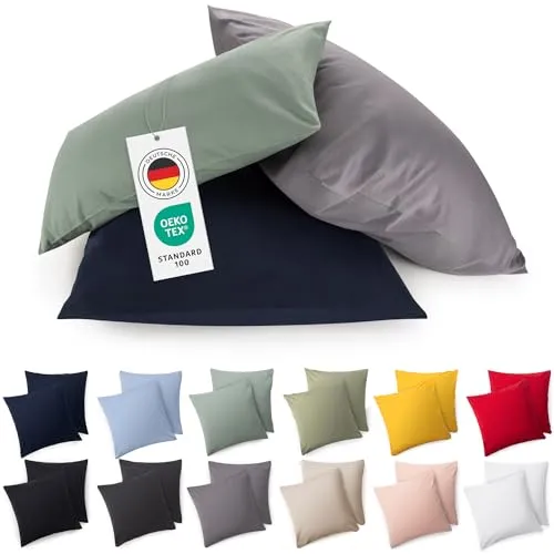 Blumtal Kissenbezug 60x60 cm (2er Set Kissenbezüge) - Gelb - 100% Baumwoll-Jersey, Oeko-Tex Zertifiziert, Kissenbezüge 60x60 - Jersey Kissenhülle für Deko-Kissen 60x60 mit Reißverschluss