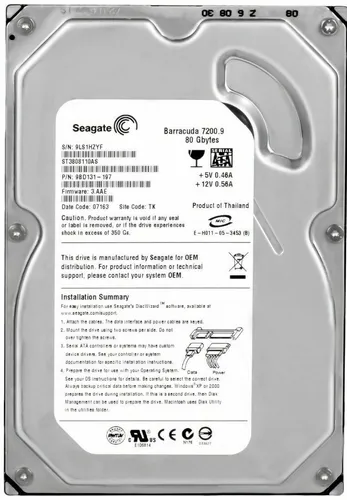 Seagate ST3808110AS 80GB SATA Festplatte - Interne Festplatte mit 80GB Speicher, ideal für Desktop-Systeme, bietet schnelle Datenübertragung durch SATA II Schnittstelle und 8 MB Cache.