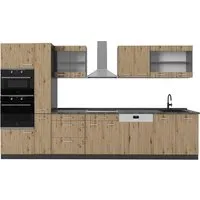 Vicco Küchenzeile R-Line, Artisan Eiche/Anthrazit, 350 cm - Moderne Küchenzeile mit optimaler Anpassung dank höhenverstellbarer Füße, ideal für effizienten Stauraum und individuelle Raumgestaltung.