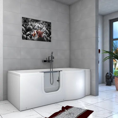 Seniorenwanne mit Tür S12-L-ALL 170x85cm - Sanitäranlagen & Zubehör - Diese Badewanne bietet Senioren ein sicheres und unabhängiges Badeerlebnis in vertrauter Umgebung, ausgestattet mit einer verstärkten Tür und Sicherheitsverschluss für höchsten Komfort.