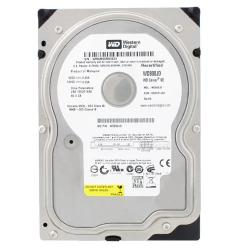 Western Digital WD800JD 80GB 7200U/min SATA II Festplatte - Interne Festplatte mit 80 GB Kapazität, 7200 U/min und leiser WhisperDrive™-Technologie für optimale Leistung und Zuverlässigkeit in Desktop-Computern.