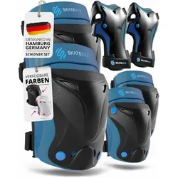 SKATEWIZ Protektoren-Set für Kinder und Erwachsene - 6-teiliges Schoner-Set für Inline-Skates, Skateboard und Schlittschuhe; atmungsaktive Hartschalen-Protektoren in Blau, ideal für sicheren Spaß beim Skaten.