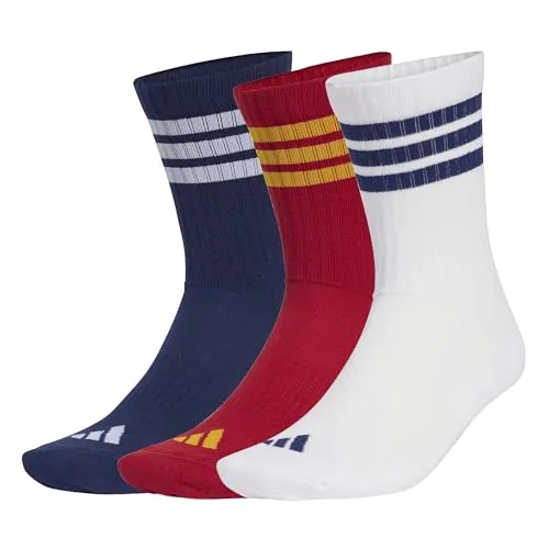 adidas Unisex 3STRIPES CUSHIONED SPORTSWEAR CREW SOCKS 3 PAIR PACK, dark blue/team power red 2/white, 45-48