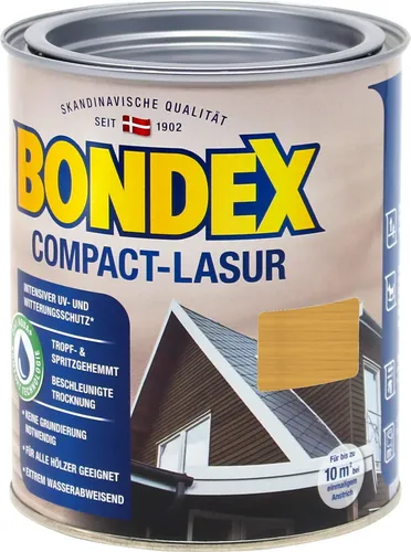 Bondex Compactlasur Eiche Hell 0,75L - Holzlasur für perfekten Schutz - Lasuren für Holzschutz, ideal zum Sprühen und Streichen, bietet hervorragenden Witterungsschutz und ein ansprechendes Finish in Eiche hell.