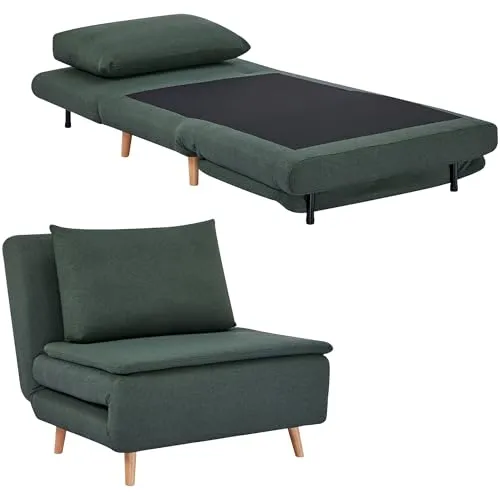 HOMCOM Schlafsessel Extra Breit mit Bettfunktion - Vielseitiger 3-in-1 Schlafsessel in Leinenoptik, der sich mühelos in einen komfortablen Sitz, eine Liege oder ein Gästebett verwandelt. Ideal für kleine Räume mit stabiler Buchenholz-Konstruktion und verstellbarer Rückenlehne.