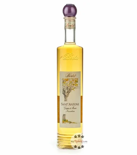 Berta Sant‘ Antone Grappa di Moscato Invecchiata 0,7 Liter - Tresterbrand mit 40% Vol., verfeinert durch die Reifung in Eichenfässern für ein unverwechselbares Aroma und vollmundigen Geschmack.