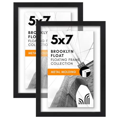 Americanflat Schwebender Aluminium-Bilderrahmen, 12,7 x 17,8 cm, Schwarz, Verwendung als 12,7 x 17,8 cm großer Bilderrahmen oder 10,2 x 15,2 cm großer schwebender Rahmen – Bilderrahmen mit schmaler