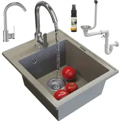 Granitan Granitspüle Nero, Braun, Küchenarmatur inklusive - Elegante Granitspüle Nero in Braun für moderne Küchen. Kompakt und pflegeleicht, mit robuster Oberfläche und praktischer Armatur. Ideal für stilvolle Kücheneinrichtungen.