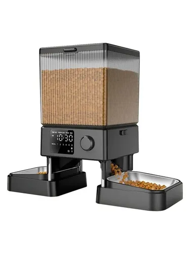 Oneisall Dual Automatischer Futterspender 5L ohne WLAN - Der Oneisall Dual Futterspender mit 5L Behälter für zwei Haustiere überzeugt durch einfache Bedienung ohne WLAN. Intuitives LCD-Display, leise, mit Notstromfunktion und Sprachaufnahme für eine persönliche Note.