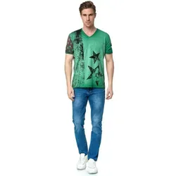 Rusty Neal T-Shirt mit V-Neck grün XXXL