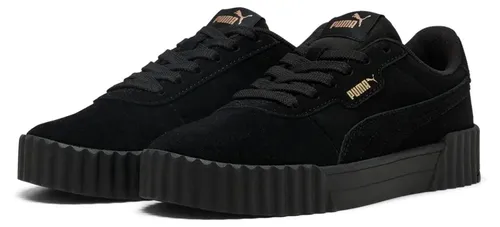 PUMA Damen Carina 3.0 Sd Sneaker - Schwarz Gold, 39 EU - Damen-Sneaker mit PUMA Formstrip und Step-in-Komfort-Einlegesohle für optimale Dämpfung und stilvolles Design.