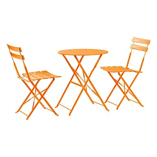 Harbour Housewares 2 Sitzer Sussex Bistro Set - Rund - Orange - Bistroset für die Terrasse, pulverbeschichteter Metallrahmen für hohe Stabilität und Langlebigkeit, ideal für entspannte Sommerabende.