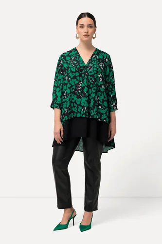 Ulla Popken Tunika doppellagig A-Linie V-Ausschnitt 3/4-Arm - Klassische Tuniken aus 100% Polyester, modisches gemustertes Design mit V-Ausschnitt für einen eleganten Look, perfekt für jeden Anlass.