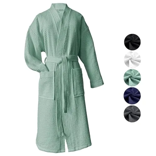heimtexland ® Waffelpique Reisebademantel Mint XXXL - Leichter, schnelltrocknender Bademantel aus 100% Baumwolle, ideal für Sauna und Reisen. Hautsympathisch und pflegeleicht, perfekt für Damen und Herren.