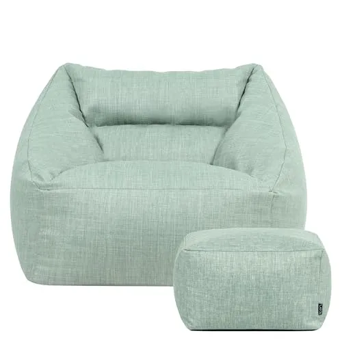 Icon Natalia Sitzsack Sessel mit Hocker für Erwachsene, Beige, Vielseitig für Drinnen und Draußen - Bequemer Sitzsack-Sessel mit Fußhocker, ideal für Garten und Wohnzimmer. Hergestellt aus strapazierfähigem, OEKO-TEX-zertifiziertem Stoff für lange Freude. Leicht zu bewegen und ohne Werkzeug montierbar.