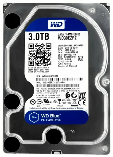 Western Digital 3TB WD30EZRZ Blue HDD - 3,5 Zoll internes Desktop-Laufwerk mit 3 TB Speicher, leise im Betrieb und ideal für Datenarchivierung und Multimedia-Anwendungen.