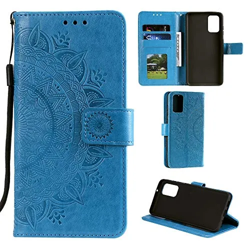 CoverKingz Handy Cover kompatibel mit Huawei P40 - Handyschutz mit Kartenfach Klapphülle – Bookcase Hülle aufklappbar Motiv Mandala Blau