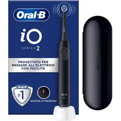 Oral-B iO Series 2 Elektrische Zahnbürste, Black, 3 Putzmodi - Elektrische Zahnbürste mit einzigartiger Magnet-Technologie für sanfte Mikrovibrationen und 100% sauberere Zähne. Inkl. Reiseetui und 1 Aufsteckbürste für ultimative Reinigung.