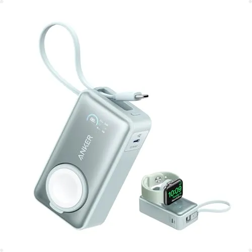 Anker MagGo Powerbank für Apple Watch - 10.000mAh, offiziell zertifiziert, 35W Max., kompakt und ideal für iPhone 15, lädt Apple Watch Serie 9 in 30 Minuten auf
