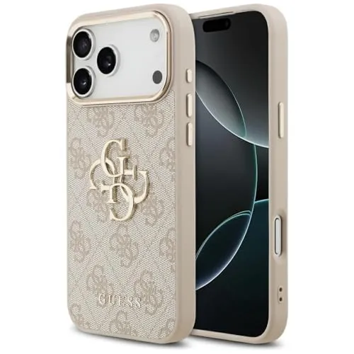 GUESS iPhone 17 Pro Max Hülle mit Metal Logo in Gold und Rosa - Zubehör für eBook-Reader, elegantes Design mit 4G-Metal-Logo und hochwertiger Polyurethan-Oberfläche für optimalen Schutz und perfekten Sitz.
