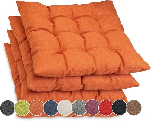 sunnypillow Stuhlkissen 4er Set Ontario, Orange - Stuhlkissen in leuchtendem Orange, ideal für einen fröhlichen Look. Mit Bändern für sicheren Halt und einer komfortablen Größe von 40x40cm.