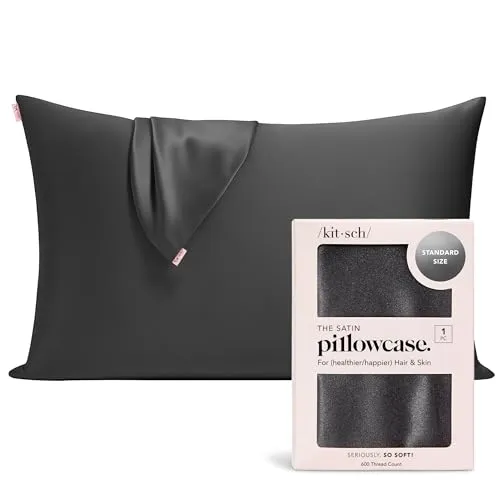 Kitsch Kissenbezug aus 100% Satin mit Reißverschluss, weicher als Seidenkissenbezug für Haar und Haut, kühlender Kissenbezug, Satin-Kissenbezug (Standard/Queen (1er-Pack), Anthrazit)