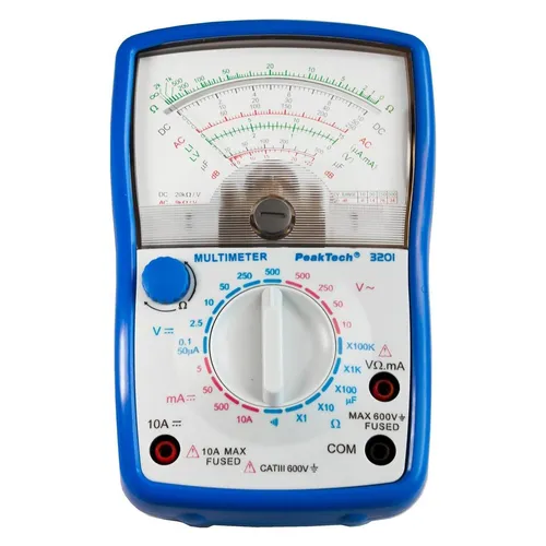 PeakTech P 3385 Analog Multimeter – Präzises Messgerät für Elektroinstallationen - Multimeter für vielseitige Spannungsmessungen bis 600V und 10A, ideal für Hobbyisten und Profis. Inklusive Zubehör für sofortigen Einsatz und geprüft nach EN 61010-1 für maximale Sicherheit.