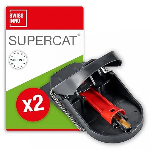 SWISSINNO Mausefalle PRO SuperCat - Tiergezielte Beseitigung - Effizient + Wiederverwendbar mit Erdnussbutter-Köder - Sofortiges Fangen + Töten - 2 Fallen
