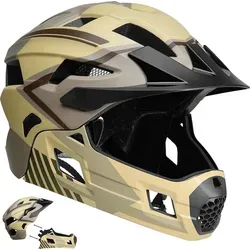 Crazy Safety Sandfarbener Fullface Helm für Kinder | 2-in-1 BMX & Mountainbike Helm mit abnehmbarem Kinnschutz - Vielseitiger 2-in-1 Helm für Kinder, schnell von Fullface zu Standardhelm umwandelbar. Optimaler Komfort dank verstellbarem Sitz und guter Belüftung. Ideal für Abenteuer auf Schotterwegen und Trails!