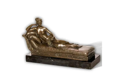 Aubaho Bronzeskulptur Venus nach Canova - Elegante Bronzeskulptur auf Steinplinthe, die Pauline Bonaparte als Venus darstellt. Hochwertige Verarbeitung, ideal für stilvolle Dekoration. Maße: 19cm hoch, 33cm breit, 6kg schwer.