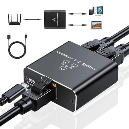 LAN Splitter 1 auf 2 Gigabit Ethernet Switch - Teilt ein Netzwerksignal auf zwei Geräte auf, unterstützt bis zu 1000 Mbps für stabile Verbindungen. Ideal für Router, Computer und mehr. Plug & Play für einfache Installation.