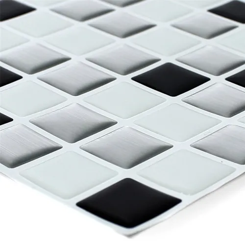 Mosaikfliesen Vinyl Selbstklebend Schwarz-Weiß Mix für moderne Wandgestaltung - 4 selbstklebende Mosaikfliesen im zeitlosen Schwarz-Weiß-Mix. Ideal für kreative Wandgestaltung in Küche, Flur oder Wohnzimmer – einfach verlegen, ganz ohne Kleber!