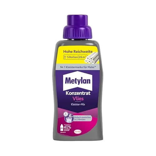 Metylan Vlies Fertigkleister Konzentrat 500g – Starker Tapetenkleister für Vliestapeten - Hochleistungs-Tapetenkleister für Vliestapeten, schnell mischbar und ideal für bis zu 5 Rollen (26m²). Einfache Anwendung und zuverlässige Haftung für perfekte Ergebnisse bei Heim- und Profi-Projekten.