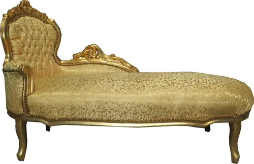 Casa Padrino Barock Chaiselongue Gold - Elegante Liege im Barockstil - Sofas & Sessel, luxuriöses Design mit edlem Goldmuster, perfekt für stilvolle Wohnräume und als Blickfang in Ihrem Zuhause.