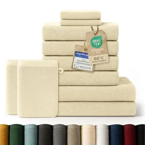 Blumtal Handtuch Set 10 Teilig - 100% Baumwolle, weich und saugstark - Handtuch-Sets in hochwertiger Qualität: 10-teiliges Set aus 100% Baumwolle, ideal für jedes Badezimmer, mit schicker Bordüre und praktischen Aufhängeschlaufen.