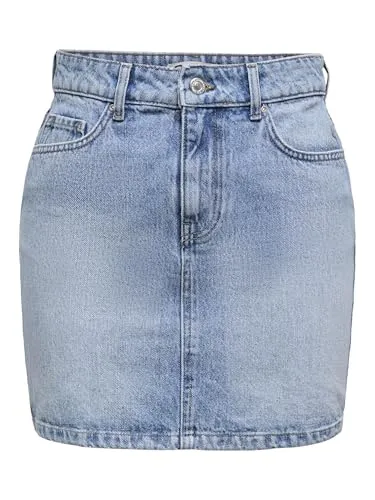 ONLY ONLSTELLA Sommerrock im Denim-Look - Modischer Sommerröcke aus 100% Baumwolle, atmungsaktiv und ideal für warme Tage. Der Rock in Hellblau mit Kontrastfarben am Saum sorgt für einen trendigen Look.