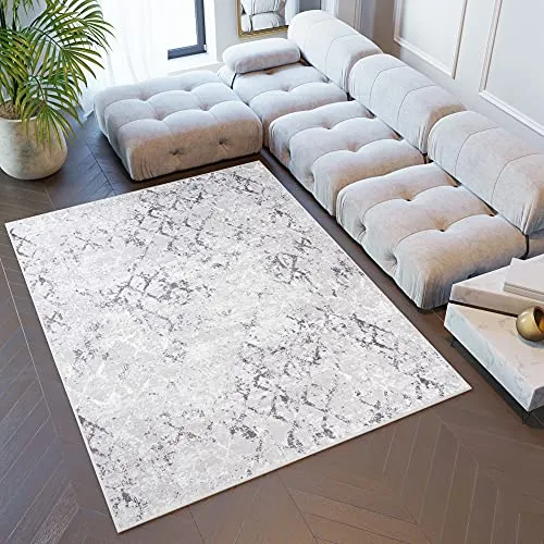TAPISO Sky Teppich 180 x 250 cm - Modernes Grau Creme Karo Design - Teppiche – Weicher Kurzflor Teppich mit 3D Optik und Wärmedämmung, ideal für Wohnzimmer oder Schlafzimmer. Allergikerfreundlich und leicht zu reinigen.