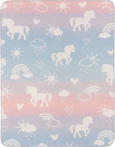 Biederlack Babydecke "Sweet Unicorn" – Made in Germany - Die pastellfarbene Babydecke "Sweet Unicorn" überzeugt durch hohe Hautfreundlichkeit und Pflegeleichtigkeit. Ideal für Babys und Kinder, bietet sie eine praktische Größe und ein ansprechendes Design.