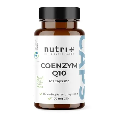 Nutri + Q10 Kapseln hochdosiert - 120 Caps mit 100 mg Coenzym Q 10 pro Kapsel - hochwertiges (vegan) Ubiquinol aus Fermentation ohne unnötige Zusätze