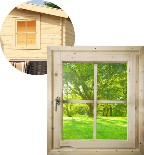 ULTINESS Gartenhaus Fenster 69 x 80 cm mit Dreh-Kippmechanismus - Hochwertiges Holzfenster für 28 mm Gartenhäuser, sorgt für viel Tageslicht und eine angenehme Belüftung. Echtglasverglasung schützt optimal vor Witterungseinflüssen.