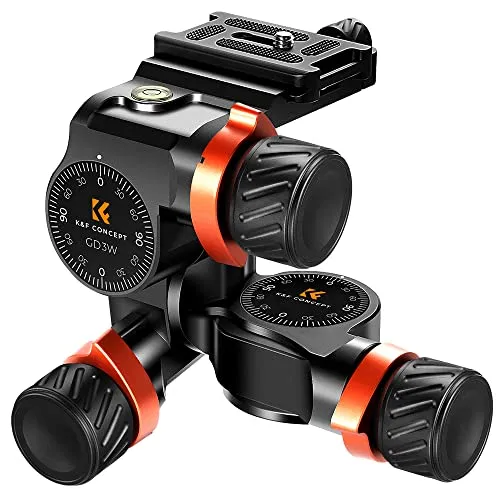 K&F Concept 3-Wege-Neiger, Geared Tripod Head, CNC Process Aluminum Alloy Getriebeneiger für Kamerastative, Fotozubehör für Content Creation, Professionelle Fotografie